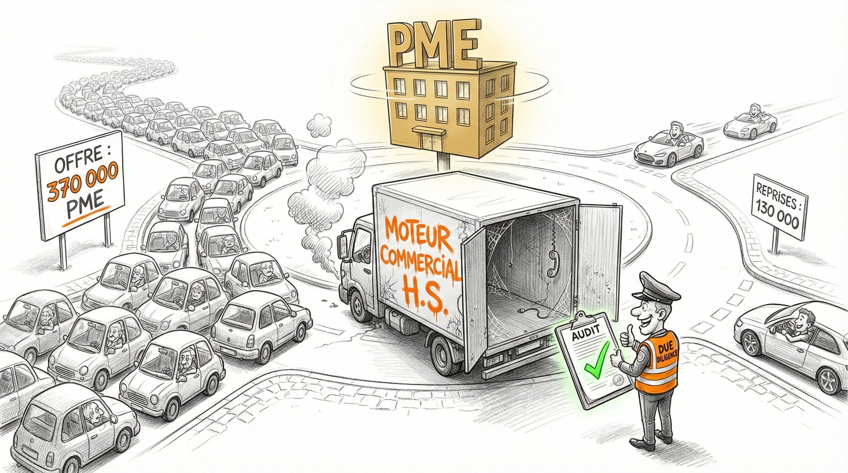 Marché de la reprise d'entreprise en France, 370 000 PME à transmettre d'ici 2030, analyse chiffrée pour dirigeants et repreneurs B2B