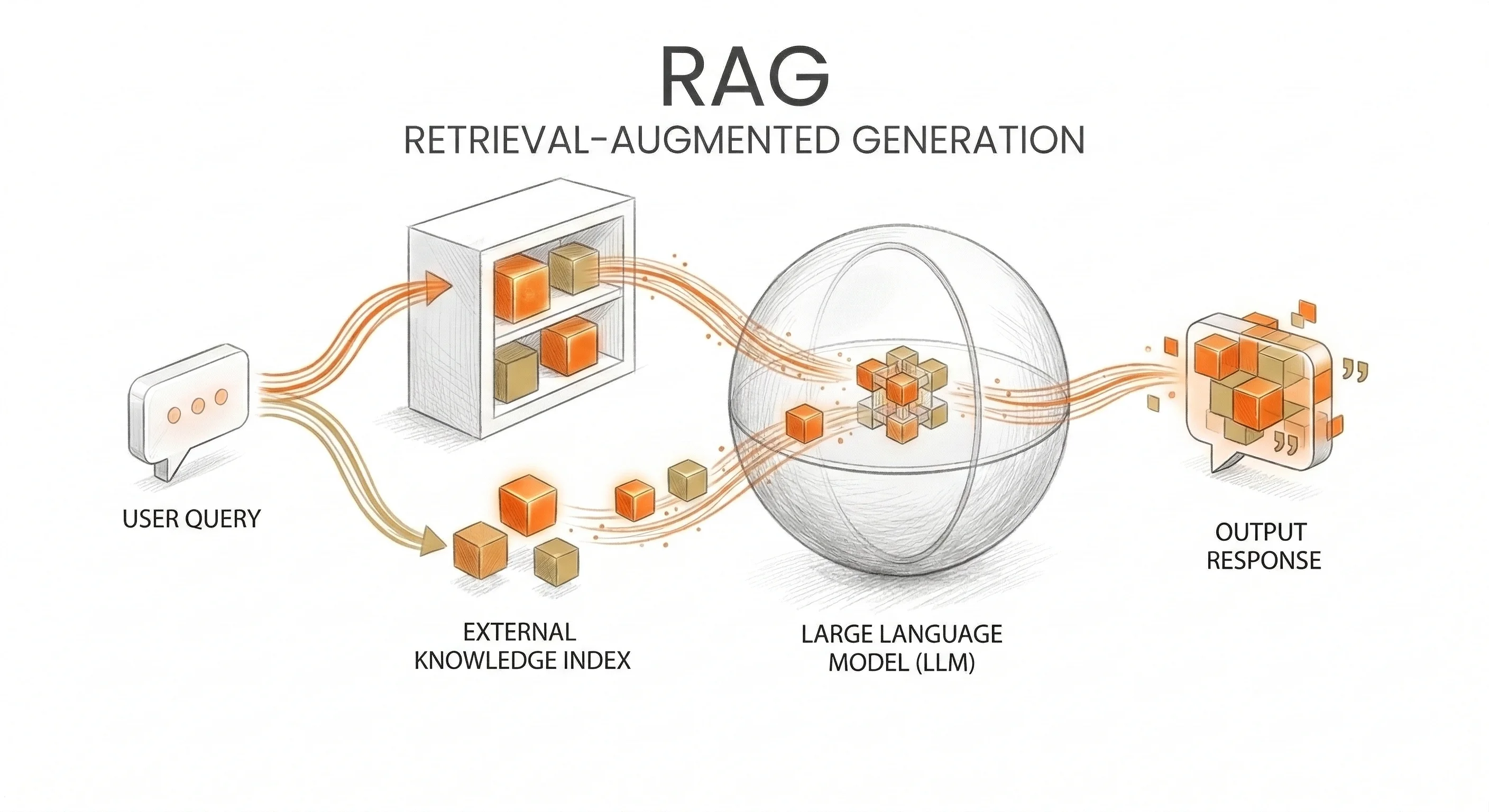 Schema technique du RAG : retrieval de documents dans une base vectorielle puis generation de reponse par le LLM