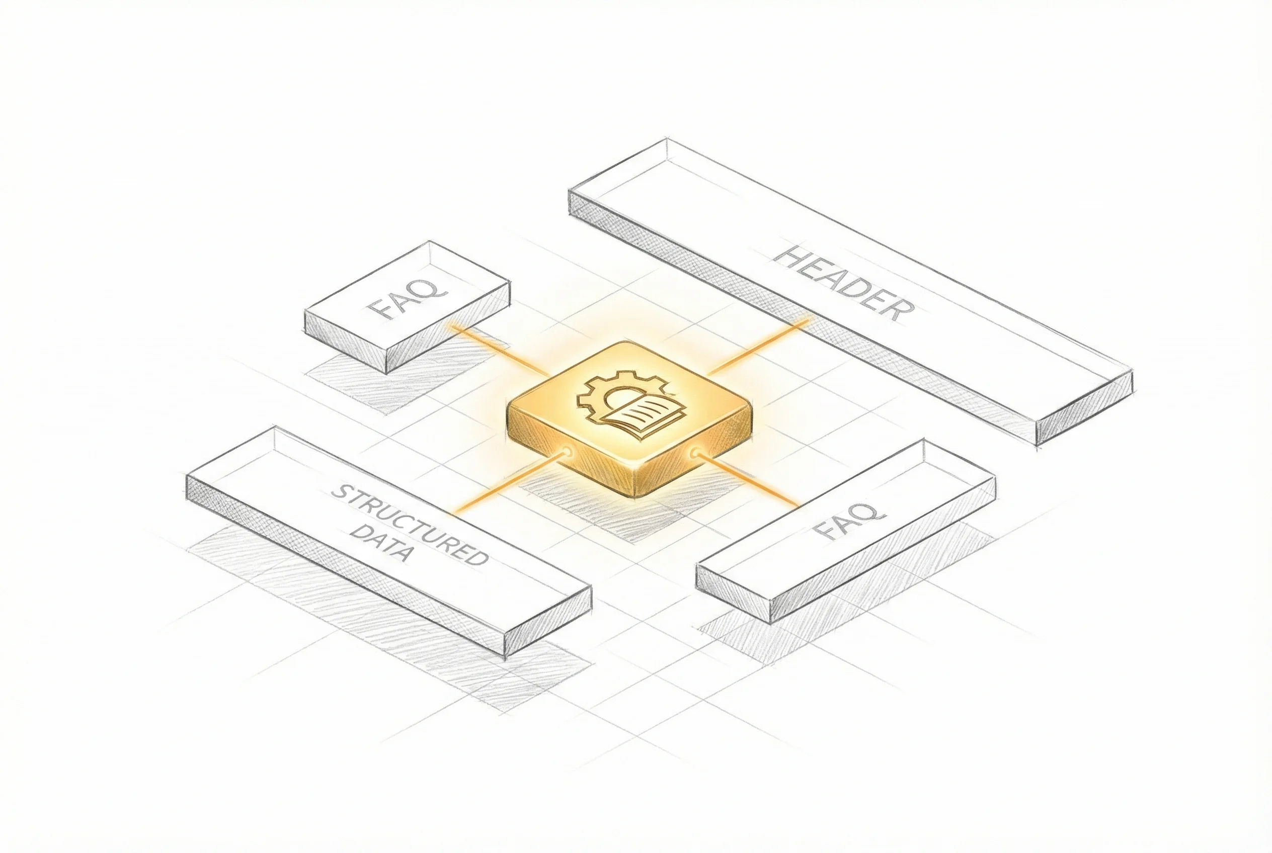 Architecture de structuration des données avec FAQ, Header et contenu structuré pour l'optimisation GEO