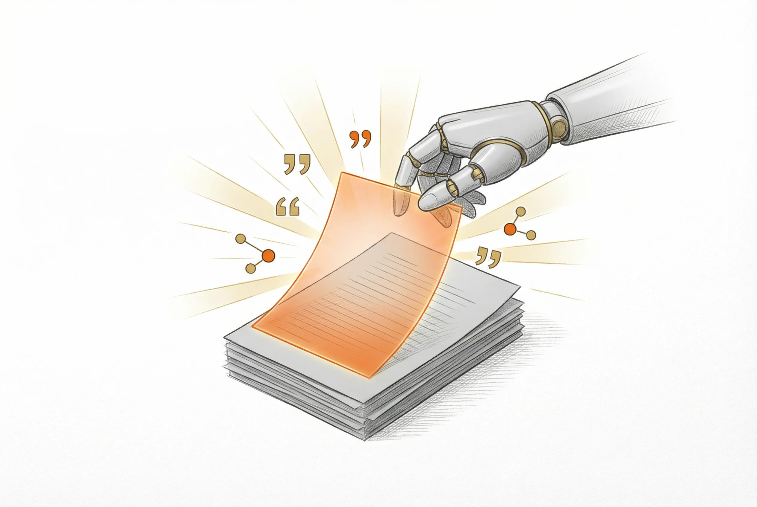 Illustration du processus de citation IA et de sélection des sources par les LLM