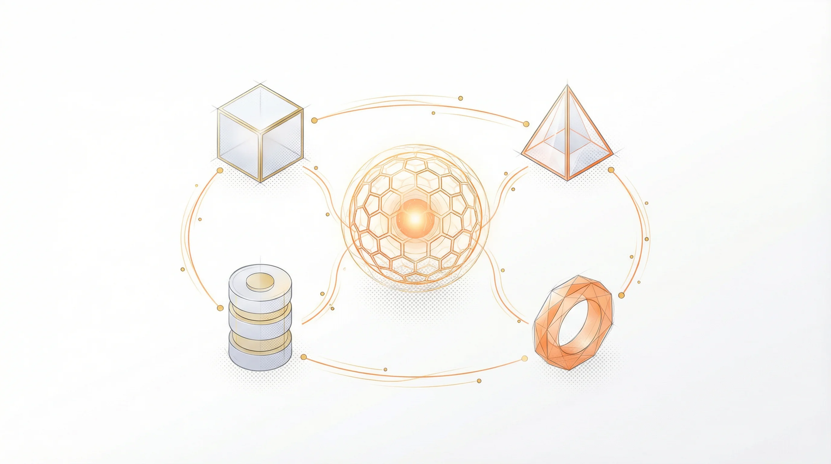 Représentation 3D de l'orchestration IA avec entonnoir de conversion et traitement intelligent des données